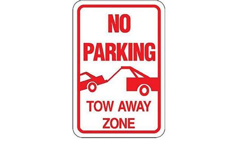 No Parking Tow Away Zone With Car Being Towed Sign Treetop Products