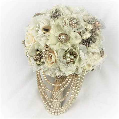Iffo White Hydrangea Drop Brooch Bouquet Silver Wedding Bouquets