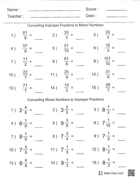 Free Grade 6 Math Worksheets Fractions