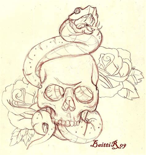 Skull And Snake Sketch Skull Sketch Snake