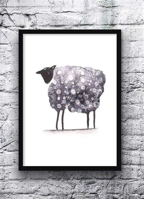 Original Black Sheep Painting Schaap Aquarel Black And White Sheep