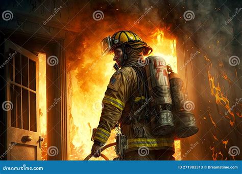 Brave Firefighter Enters Burning House To Put Out Fire Stock