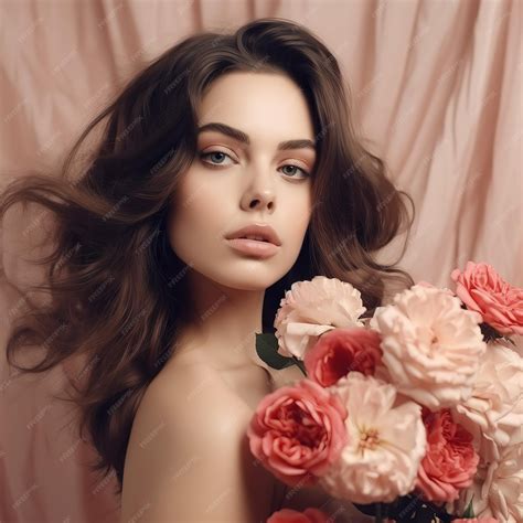 Premium Ai Image Attractive Brunette Girl With Big Beautiful Bouquet