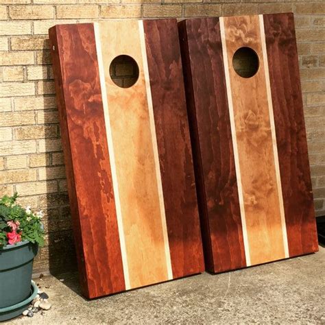 Custom Stained 3 Color Striped Cornhole Boards By Cornholetherapy