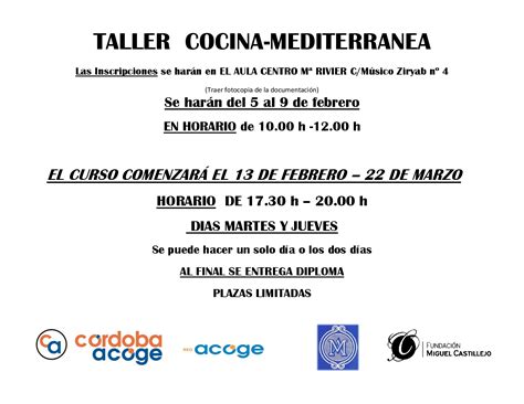 La mejor guía exclusiva de actividades de cursos de cocina en madrid en atrapalo.com. Nuevos cursos Córdoba Acoge - CÓRDOBA ACOGE