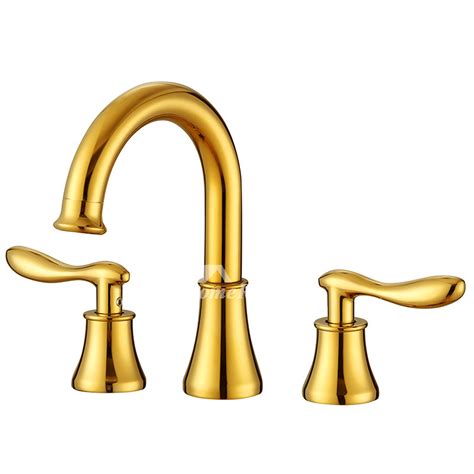 Gold plated deck mounted bathroom faucets. 3 Hole Bathroom Faucet Widespread Polished Brass 2 Handle Gold