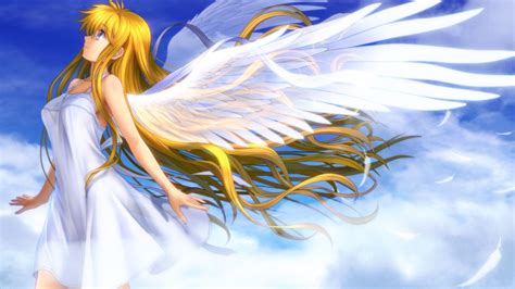 Beautiful Anime Girl Angel Wings White Feathers Wallpaper 1920x1080 Full Hd Resolution