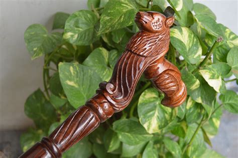 Wolf Carved Cane Wooden Walking Stick Cane Handmade Wood Crafted Comfortable Handle Hand Carved
