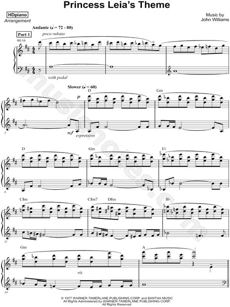 Hdpiano Princess Leias Theme Sheet Music Piano Solo In G Major