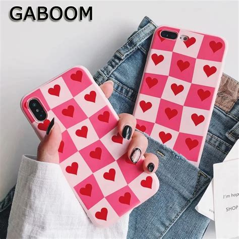 Gaboom Matte Phone Case For Iphone 7 Plus Cute Pink Love Heart Pattern