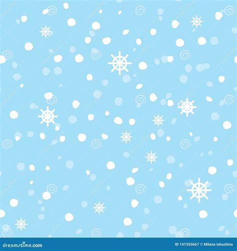 Seamless Pattern With Falling Snow On Blue Stock Vector Illustration