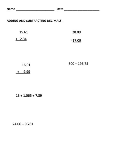 Adding And Subtracting Decimals Live Worksheets