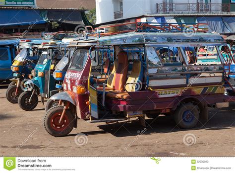 LAOS CHAMPASAK-NOV23:laos Three Wheel Vehicle Waiting For Passen ...