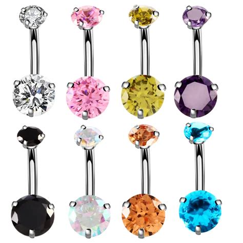 2pcslotgrace Moments Hot Zirconia Crystal Jewelry Belly Button Ring Body Piercing Bar Navel