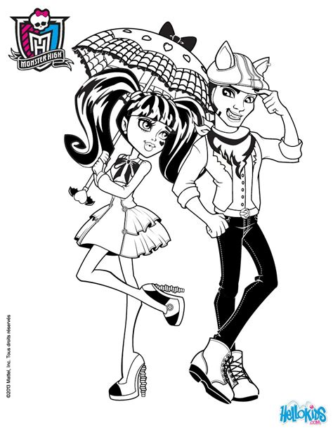 Let them gel well with the fashionable characters like frankie stein, draculaura, clawdeen wolf, cleo de nile, lagoona blue. Draculaura and deuce grogon coloring pages - Hellokids.com