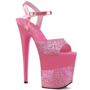 PLEASER Sexy Heel Pink Glitter Platform Ankle Strap Dancer Stripper Shoes EBay