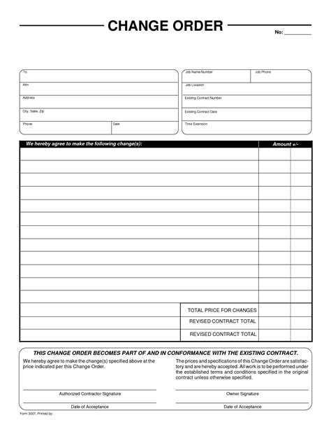 Free Printable Construction Change Order Forms Room