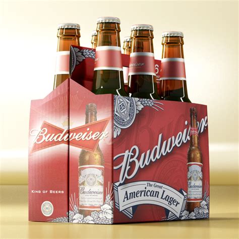 Budweiser Beer Bottle Six Cardboard Pack D Model Flatpyramid