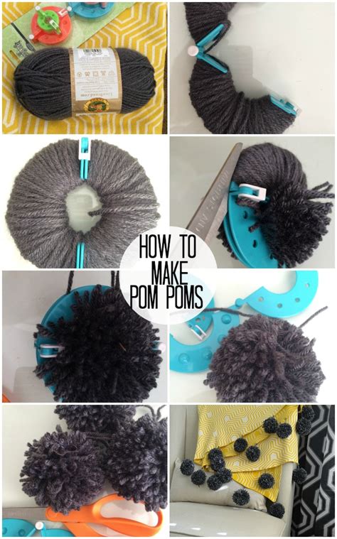 Pull one rubber band through the cut ribbons until it reaches the center of the ribbons. How to Make Yarn Pom Poms and a Giant Pom Pom Throw ...