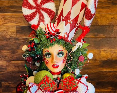 Christmas Centerpiece Peppermint Centerpiece Mannequin Head