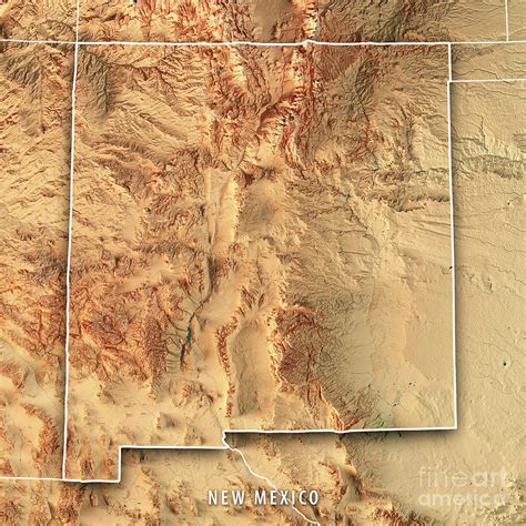 New Mexico State Usa 3d Render Topographic Map Border Digital Art By