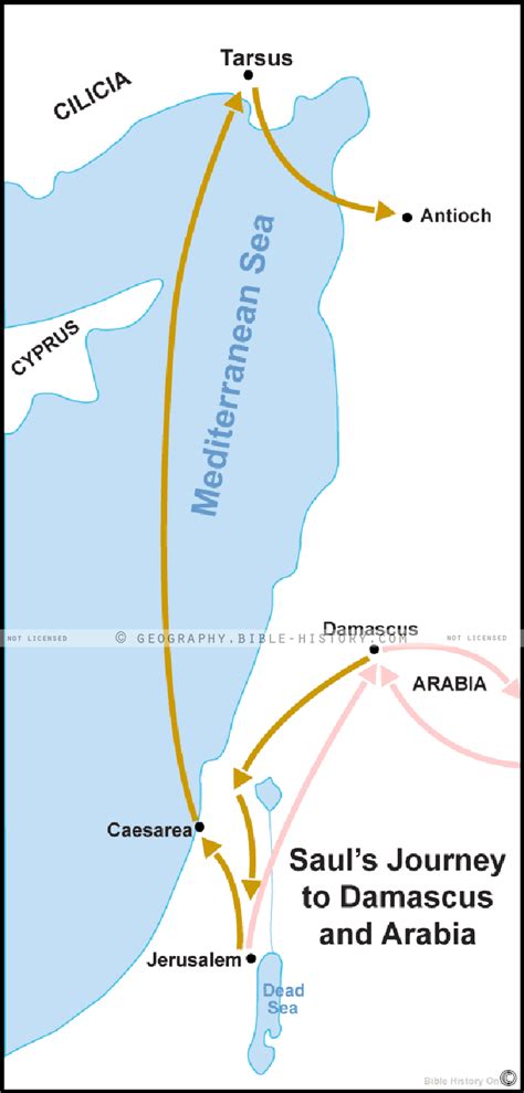 Sauls Journey To Damascus And Arabia Map Of Apostle Pauls