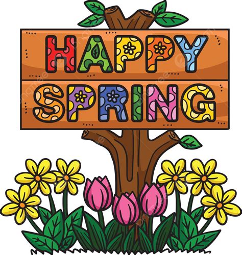 Happy Spring Banner Cartoon Colored Clipart Flower Image Climate Vector