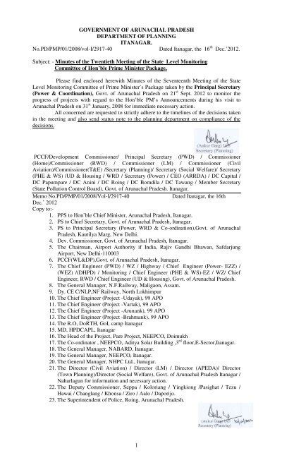 1 Government Of Arunachal Pradesh Department Of