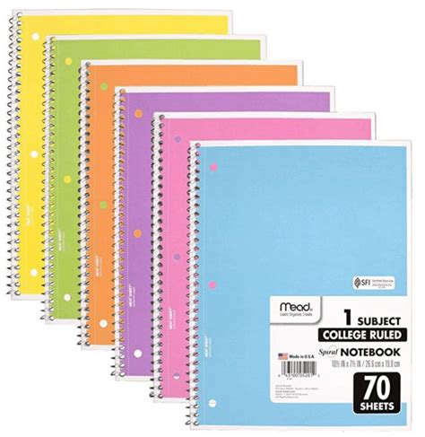 Mead Five Star College Ruled Notebooks In Pastel Colors Spiral Bound