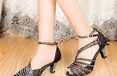 dance shoes latin rhinestone sandals satin heels loading women jjshouse