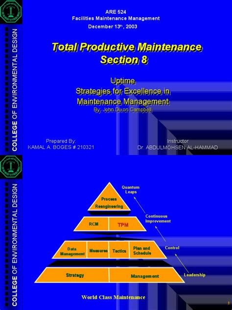 Uptime 8 Total Productive Maintenance Pdf Reliability Engineering