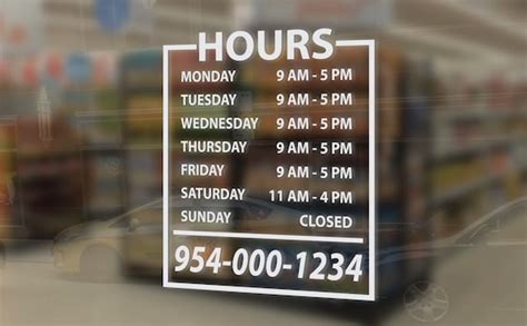 Custom Business Hours Vinyl Decal Store Hours Decal Business Etsy