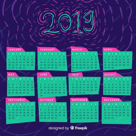 Free Vector Modern Hand Drawn 2019 Calendar Template