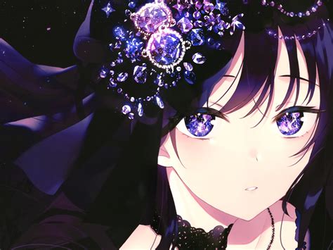 Wallpaper Black Hair Purple Eyes Anime Girl Shiny Resolution