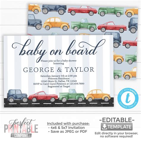 Vintage Car Baby Shower Invitation Transportation Baby Shower Etsy In