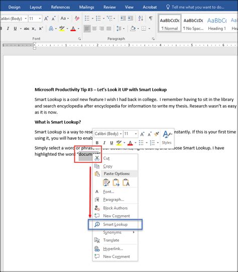Microsoft Word Productivity Tip 3 Lets Look It Up With Smart Lookup