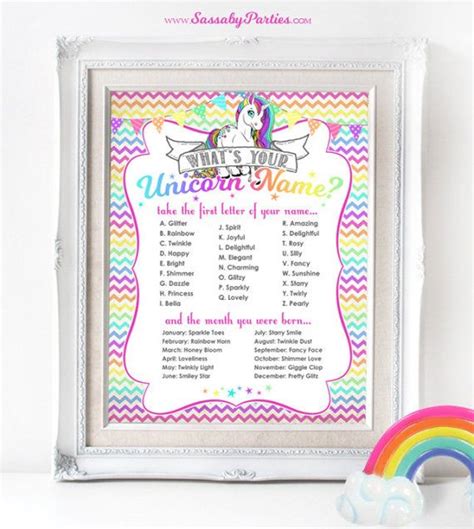 Unicorn Name Poster Instant Download Party Sign Rainbow Girls