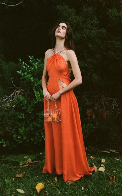 Cult Gaia Althea Chain-embellished Silk Dress in Orange - Lyst