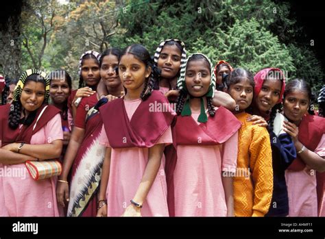 India Tamil Nadu Ooty The Botanical Gardens Schoolgirls From A