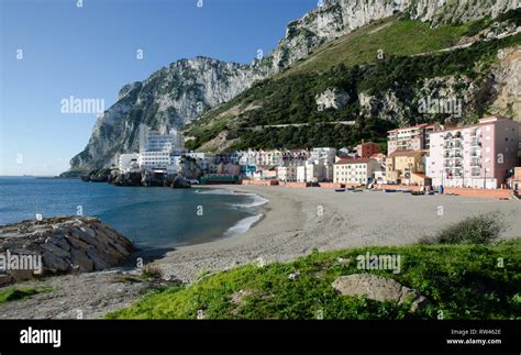 Catalan Bay With Beach And Village In Gibraltar Stock Photo Alamy