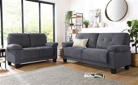 Linton Small Slate Grey Plush Fabric 32 Seater Sofa Set Furniture Choice