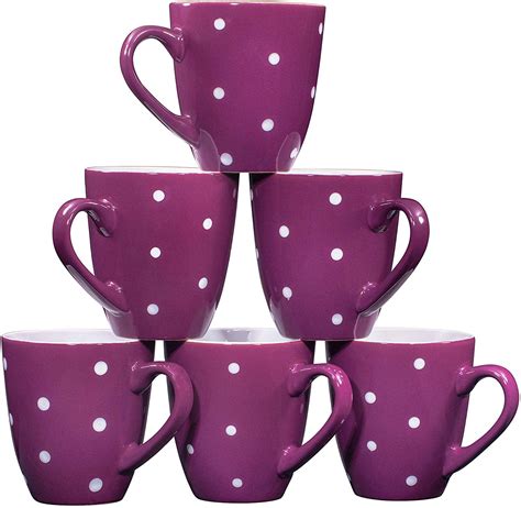 Polka Dot Coffee Mug Set Set Of 6 Large Sized 16 Ounce Ceramic Coffee