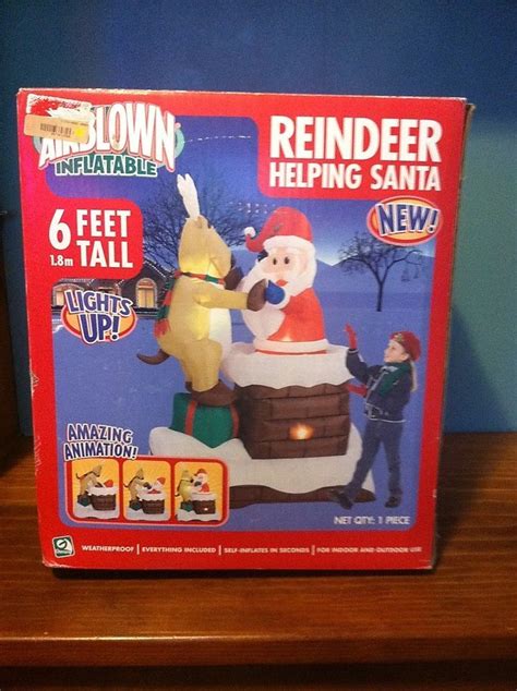 new in box gemmy 6 ft santa reindeer chimney christmas airblown inflatable rare santa and