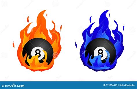 Flying Black Billiard Eight Ball In Fire Stock Vector Illustration Of
