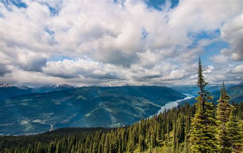 Sky Mountains Park Canada Forest Landscape River Wallpapers Hd