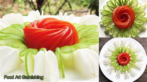 Arts In Tomato Rose Garnish With Cucumber And White Radish Designs Youtube