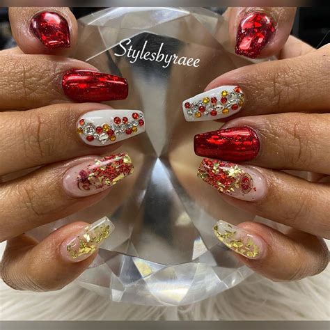 Pin By Be Youniquely You On My Style Red And Gold Nails 49ers Nails