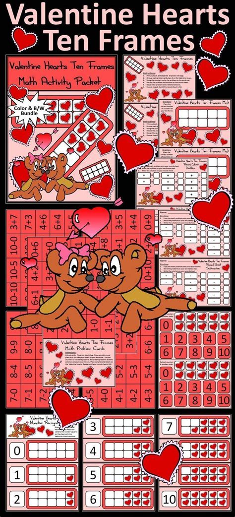 Valentines Day Hearts Ten Frames Math Activity Packet Give Your