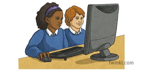 Niños Mirando La Computadora Illustration Twinkl