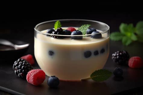 Premium Ai Image Milk Pudding Berry Restaurant Generate Ai